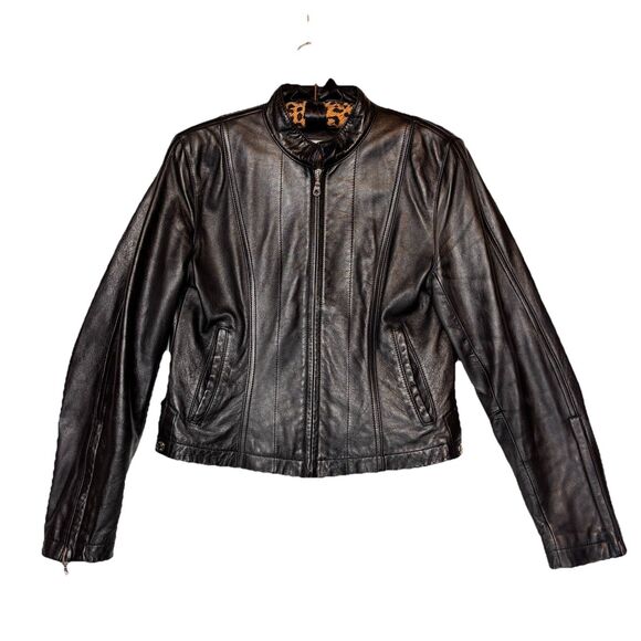 Wilson Leather Jacket Women's Small Black Leather Full Zip Pockets - Picture 1 of 16